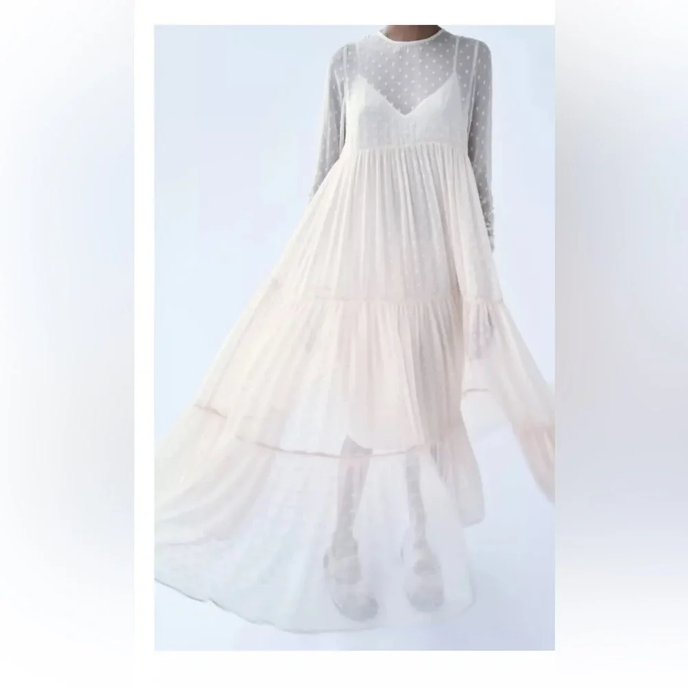 Zara Elegant Cream Maxi Dress - Picture 2 of 4